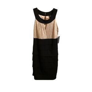 EnFocus Dress Studio Size 8P Semi Floral Sleeveless Gold Black Tiered